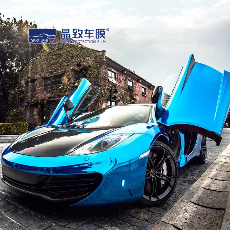 1.52x18M 5x59FT Prezzo di fabbrica Pellicola a bolle d'aria gratuita per veicoli completi Pellicola a specchio cromata Adesivo per carrozzeria blu Vinile per auto
