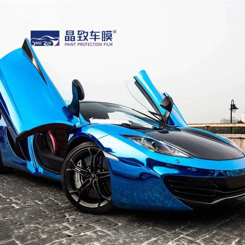 1.52x18M 5x59FT Prezzo di fabbrica Pellicola a bolle d'aria gratuita per veicoli completi Pellicola a specchio cromata Adesivo per carrozzeria blu Vinile per auto